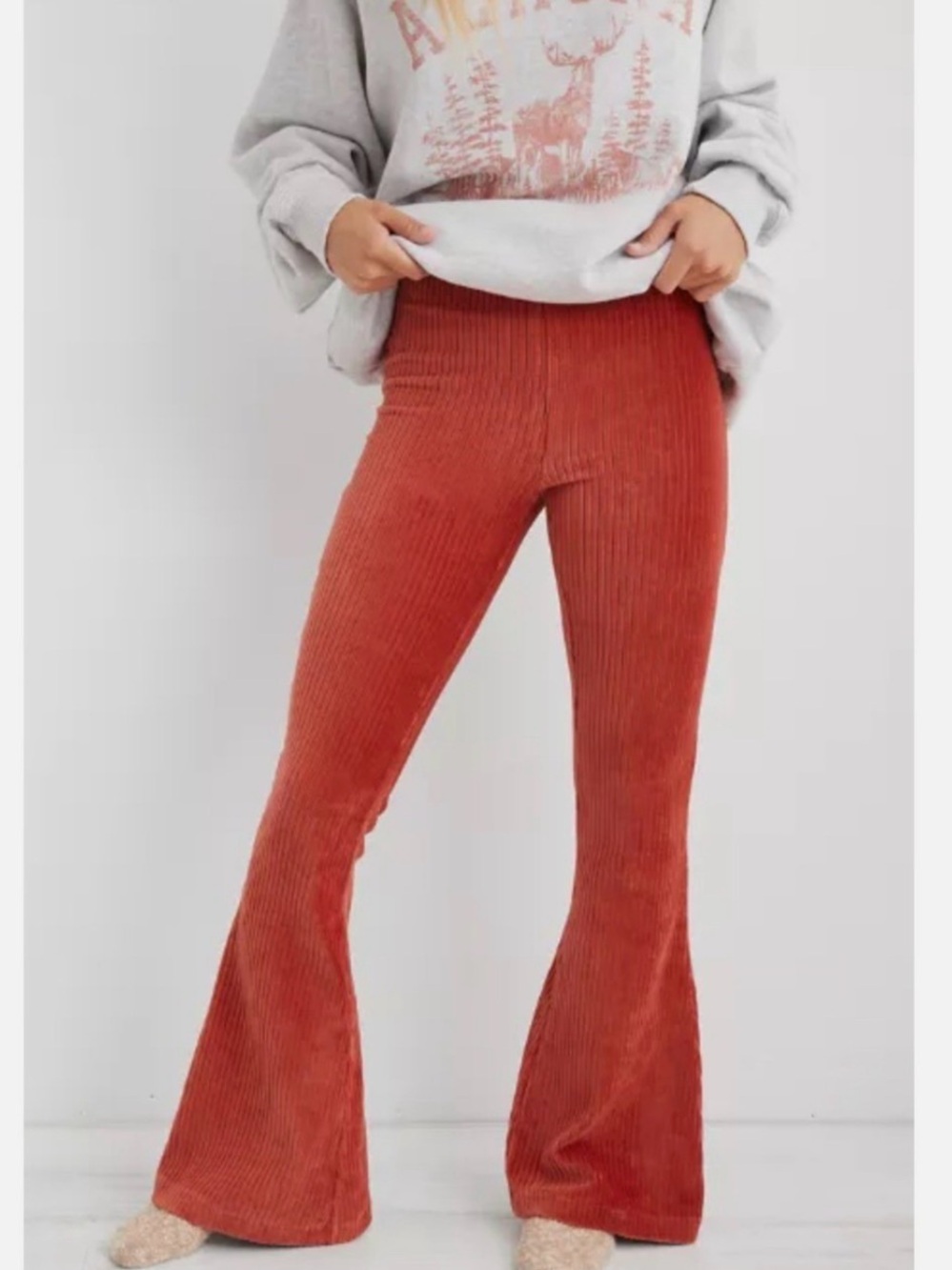 NWT-aerie Ribbed Corduroy Flare Pants - Rust